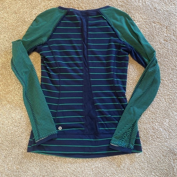 Lululemon Full Tilt L/S Slalom Stripe Inkwell Hyper Stripe Green Bean Inkwell 6 - Picture 10 of 11